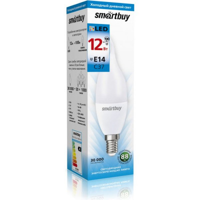 Лампа LED E14/C37 свеча на ветру, 12W, 6000K, 960Лм, Smartbuy [SBL-C37Can-12-60K-E14]