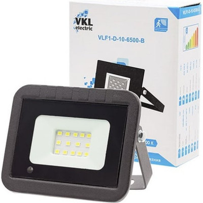 Прожектор LED  10W, 6500K, IP65, SMD, 600Лм, с датчиком движения, LEEK [VLF-D-10-6500-B] чёрный