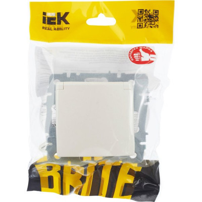 Розетка с/у 2P+E 16A, IP20, в сборе, со шторками и крышкой, IEK BRITE [BR-R16-16-K36] жемчуг