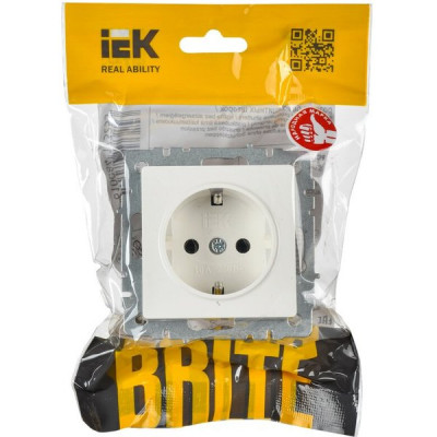 Розетка с/у 2P+E 16A, IP20, в сборе со шторками, IEK BRITE [BR-R14-16-K01] белый