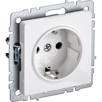 Розетка с/у 2P+E 16A, IP20, в сборе со шторками, IEK BRITE [BR-R14-16-K01] белый