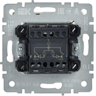 Выключатель с/у 2-кл 10А, IP20, с подсветкой, IEK BRITE [BR-V20-1-10-K01] белый
