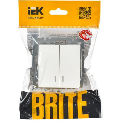 Выключатель с/у 2-кл 10А, IP20, с подсветкой, IEK BRITE [BR-V20-1-10-K01] белый
