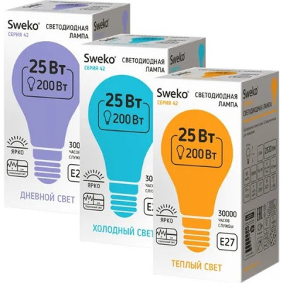 Лампа LED E27/A70 груша, 25W, 6500K, 2490Лм, SWEKO [42LED-A70-25W-230-6500K-E27]