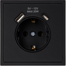 Розетка с/у 2P+E 16A, IP20, USB+Type-C, Smartbuy Капелла [SBE-09b-16-S1-USB] черный soft touch