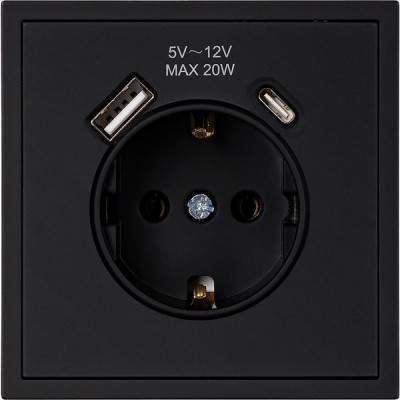 Розетка с/у 2P+E 16A, IP20, USB+Type-C, Smartbuy Капелла [SBE-09b-16-S1-USB] черный soft touch
