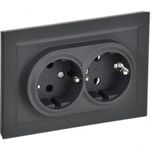 Розетка с/у 2x2P+Е 16A, IP20, в сборе, IEK BRITE [BR-R21-16-K53-F] графит