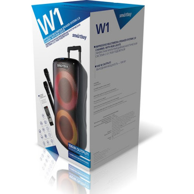Колонки SmartBuy W1, BT, MP3, FM-радио, 2 беспр.микроф., ПДУ, LED-свет, 100 Вт [SBS-5210]