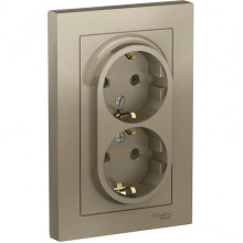 Розетка с/у 2x2P+Е 16A, IP20, в сборе, Schneider Electric ATLASDESIGN [ATN000524][6] шампань