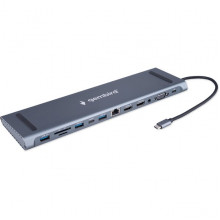 Переходник USB Type-C - 2xUSB3.1, PD87, Jack3.5, SD/TF, 2xHDMI, RJ45, VGA, USB2.0, Gembird [UHB-D6]