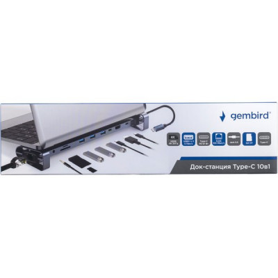 Переходник USB Type-C - 3xUSB3.1, Type-C PD87W, Jack 3.5, SD/TF, HDMI, RJ45, Gembird [UHB-D5]
