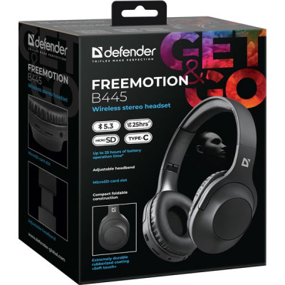 Гарнитура Defender B445 FreeMotion, черный, Bluetooth [63445]