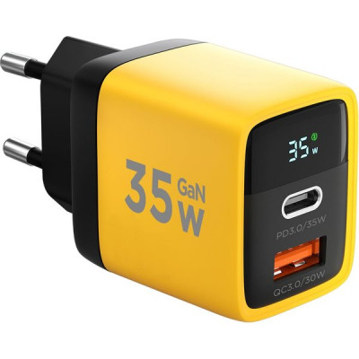 Зарядное устройство Cablexpert, 35Вт GaN, QC3.0/PD3.0, 1хUSB, 1хType-C [MP3A-PC-53] желтый