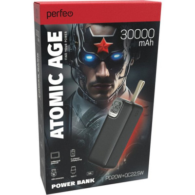 Внешняя батарея Perfeo Atomic Age (30000 mah+PD + QC 3.0/Type-C/2 USB) [PF_E1478]