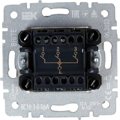Выключатель с/у 3-кл 10А, IP20, IEK BRITE [BR-V30-0-10-K47] алюминий