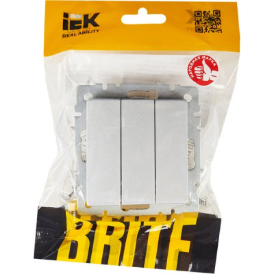 Выключатель с/у 3-кл 10А, IP20, IEK BRITE [BR-V30-0-10-K47] алюминий