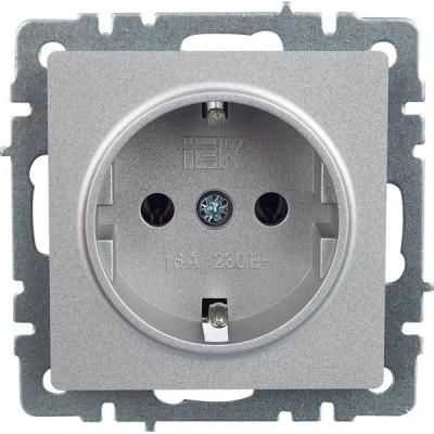 Розетка с/у 2P+E 16A, IP20, IEK BRITE [BR-R11-16-K47] алюминий