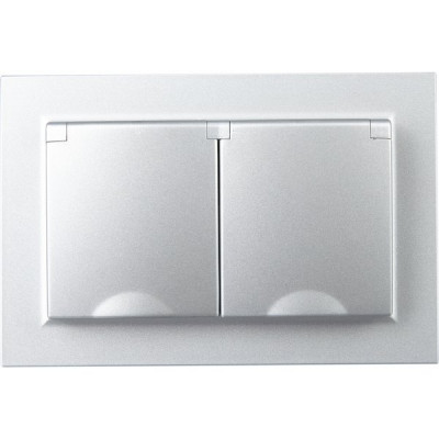Розетка с/у 2x2P+E 16A, IP20, в сборе, со шторками и крышкой, IEK BRITE [BR-R26-16-44-K47-F] алюмини