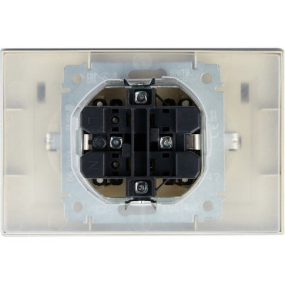 Розетка с/у 2x2P+E 16A, IP20, в сборе, со шторками и крышкой, IEK BRITE [BR-R26-16-44-K47-F] алюмини