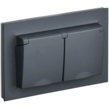 Розетка с/у 2x2P+E 16A, IP20, в сборе, со шторками и крышкой, IEK BRITE [BR-R26-16-44-K53-F] графит