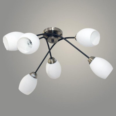Люстра потолочная 6*E27*60W, стекло, 590*630*220, планка, Росток [N4882/6 COF+FGD] черный/белый