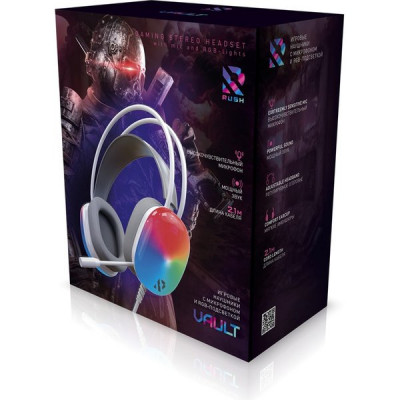 Гарнитура SmartBuy VAULT, 50мм динамики, RGB-подсветка, рег.громкости, белая [SBHG-9780]