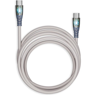 Кабель Type-C - Type-C, 1.0м, 3A, прозрачные наконечники, SmartBuy [IK-3112FCTRANSP-GRAY] серый