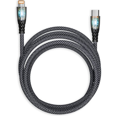 Кабель Type-C - Lightning, 1.0м, 3A, прозрачные наконечники, SmartBuy [IK-12-PDTRANSP-BLACK]