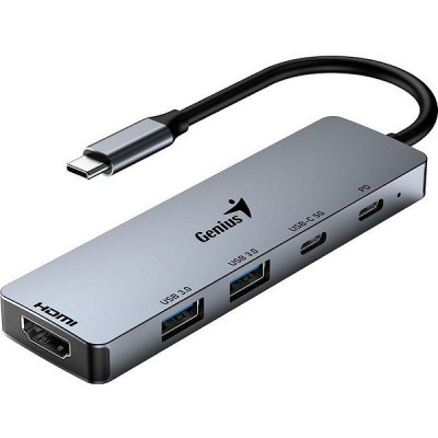 Переходник USB Type-C - 2xUSB3.0+Type-C F+PD+HDMI, Genius [UH-500]