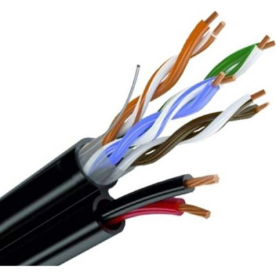 Кабель UTP 5e 4 пары медь 0,5мм 24AWG + питание 2x0.75 CCA, уличный, черный, Optimus [200м]
