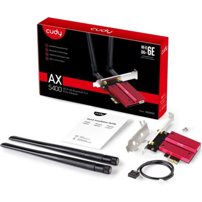 Адаптер Wi-Fi Cudy WE3000S трехдиапазонный, 2.4/5/6ГГц, до 5378 Мбит/с, 2х5dBi внеш. ант., BT, PCI-E