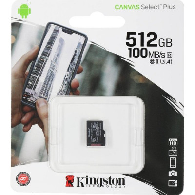 Карта памяти Micro SDXC 512Gb Kingston Class 10 UHS-I Canvas up to 100MB/s без адапт [SDCS2/512GBSP]