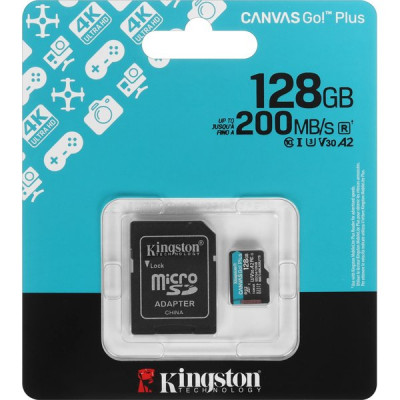 Карта памяти Micro SDXC 128Gb Kingston Class 10 Canvas Go! Plus UHS-I U3 V30 A2 с адпт [SDCG4/128GB]