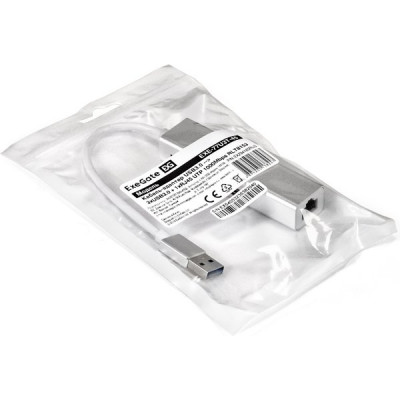 Кабель-адаптер ExeGate EXE-77U3T-45 USB3.0 -> RJ45 10/100/1000 Мбит/с, 10см + 3*USB3.0 [294185]