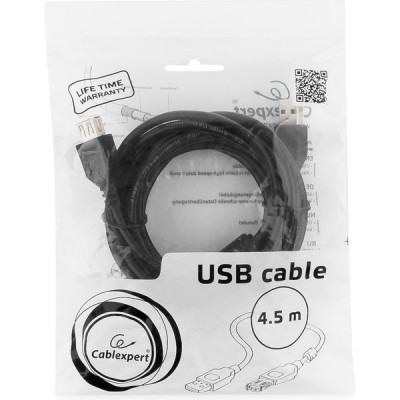 Кабель USB2.0 AM - AF удлинитель, 4.5м, экран, ферр. фильтры, Cablexpert [CCF-USB2-AMAF-15] черный