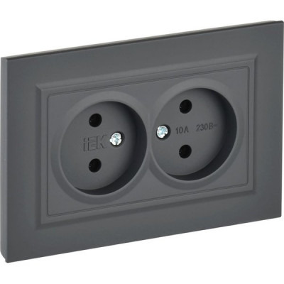 Розетка с/у 2x2P 16A, IP20, в сборе, IEK BRITE [BR-R20-10-K02-F] черный