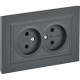 Розетка с/у 2x2P 16A, IP20, в сборе, IEK BRITE [BR-R20-10-K02-F] черный