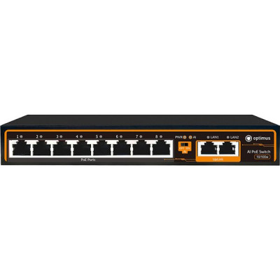 Коммутатор PoE  8PoE[100Mbps] + 2Uplink[100Mbps] Optimus; 90Вт; [U1E-8F/2F]