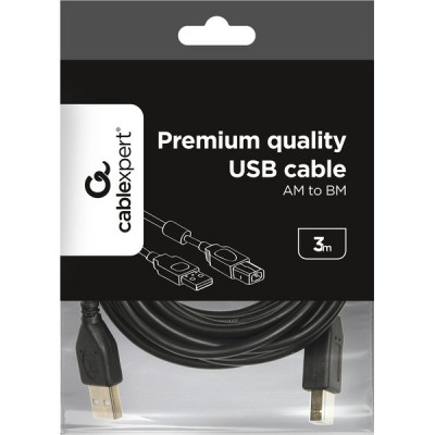 Кабель USB2.0 AM - BM, 3м, экран, ферр. фильтры, Cablexpert [CCF-USB2-AMBM-10] черный