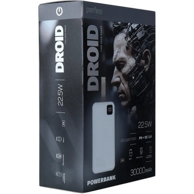 Внешняя батарея Perfeo DROID (30000 mah+LED дисплей/PD + QC 3.0/Type-C/2 USB/Выход: 5A) [PF_E1485]