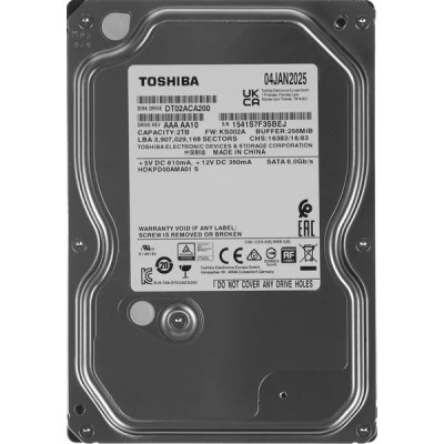 Жесткий диск  2.0Tb Toshiba DT02ABA200V Surveillance SATAIII 5400rpm 128MB, для видеонаблюдения