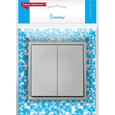 Переключатель с/у 2-кл 10А, IP20, Smartbuy Капелла [SBE-09s-10-SW22-0] серебро soft touch