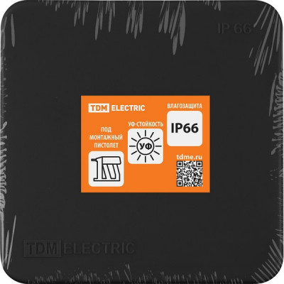 Коробка распаячная о/у  80*80*40мм, крышка, IP66, прям.монтаж, 8вх, TDM [SQ1401-2912][120] черная