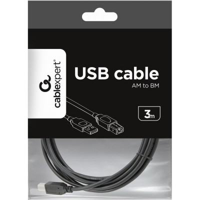 Кабель USB2.0 AM - BM, 3м, экран, Cablexpert [CCP-USB2-AMBM-10] черный