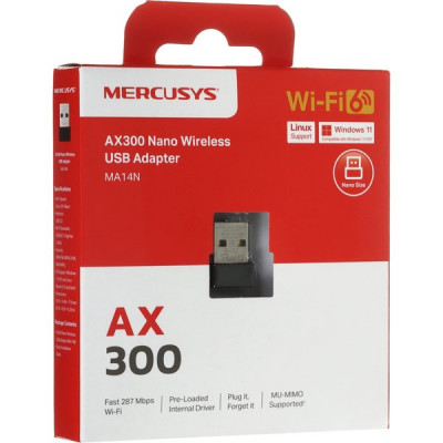 Адаптер Wi-Fi Mercusys MA14N АХ300 USB 2.0 (ант.внутр.) 1ант.
