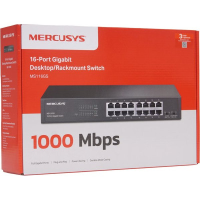 Коммутатор Mercusys MS116GS, 16 портов Ethernet 1000 Мбит/с
