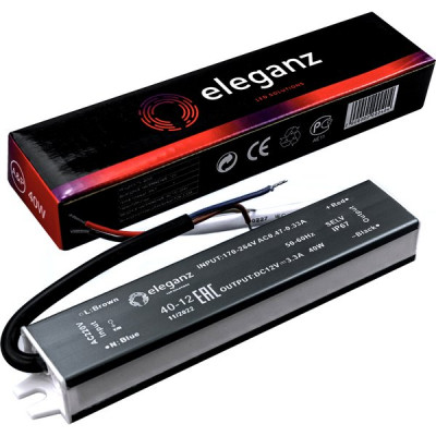 Блок питания 12V  40W, IP67, металл влагозащищенный, Eleganz [40-12]