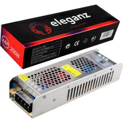 Блок питания 24V 200W, IP44, металл решетка узкий, PRO SILVER [ELEGANZ-200-24]