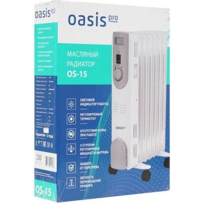 Радиатор масляный 1500Вт, 3 режима, 7 секций, до 15 м2, OASIS Pro [OS-15]