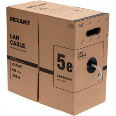 Кабель UTP 5e 4 пары медь 0.5мм 24AWG, уличный, REXANT [01-0045-R][305м]